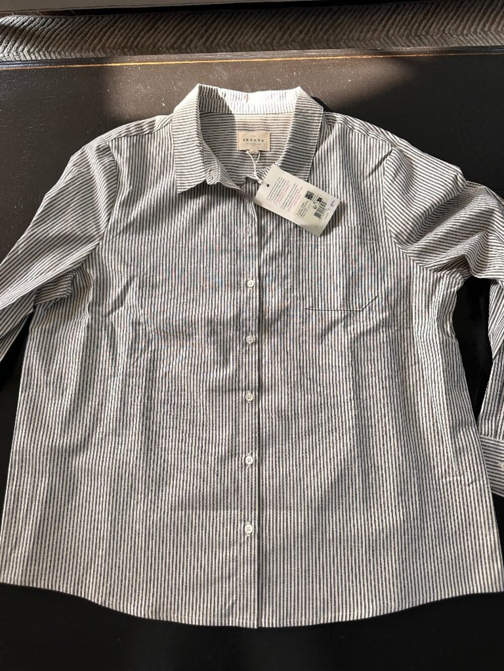 NWT Sézane Chemise Tomboy Stripe Shirt Ecru Blue Button Down Cotton 44 /US 12